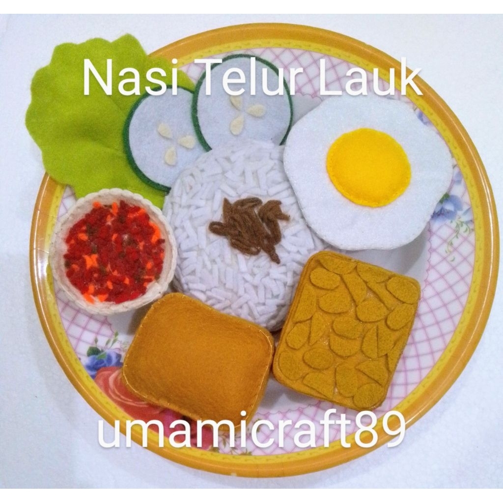 Felt Nasi Telur / Replika Nasi Telur Set / Mainan Edukasi Makanan Flanel / Pretend Play
