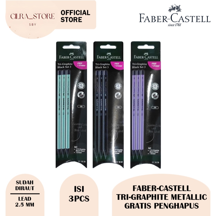 

Faber-Castell Tri-Graphite Metallic Set 3 Gratis Penghapus 111838 | 111839 | 111840 (1SET)