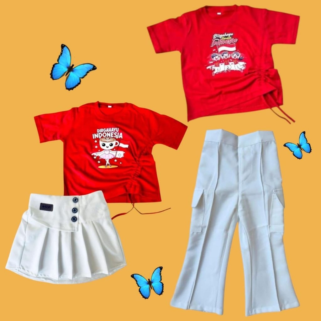 Setelan Kemerdekaan Merah Putih Kaos Crop Anomali Anak Perempuan 1-7 Tahun