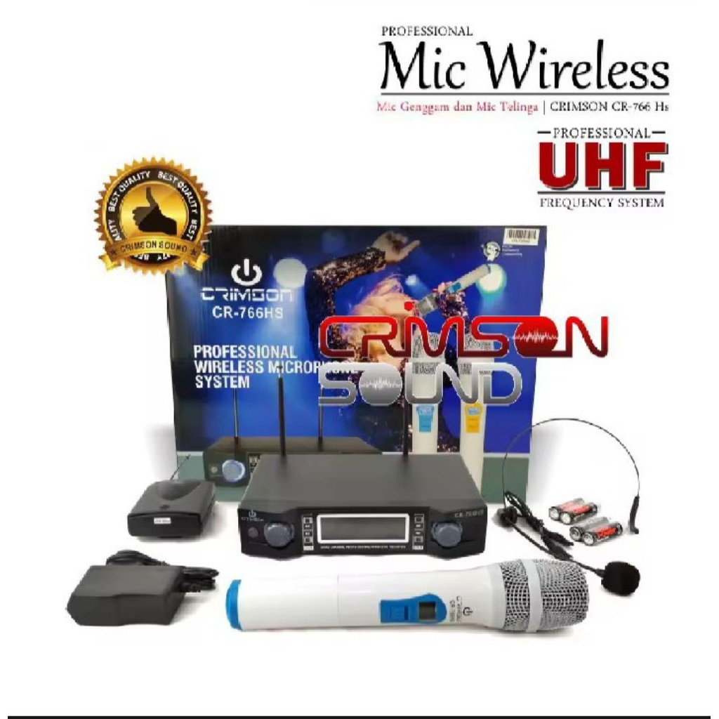 Mic Microphone Wireless Crimson CR-766HS Mic Genggam + Mic Telinga Original
