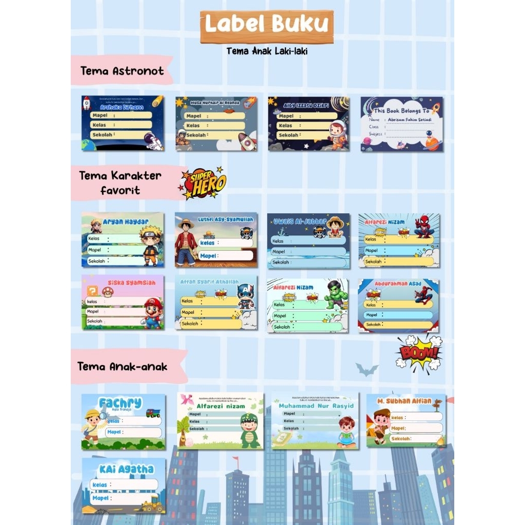

sticker Label Buku Mata pelajaran cocok untuk buku anak-anak agar tidak tertukar