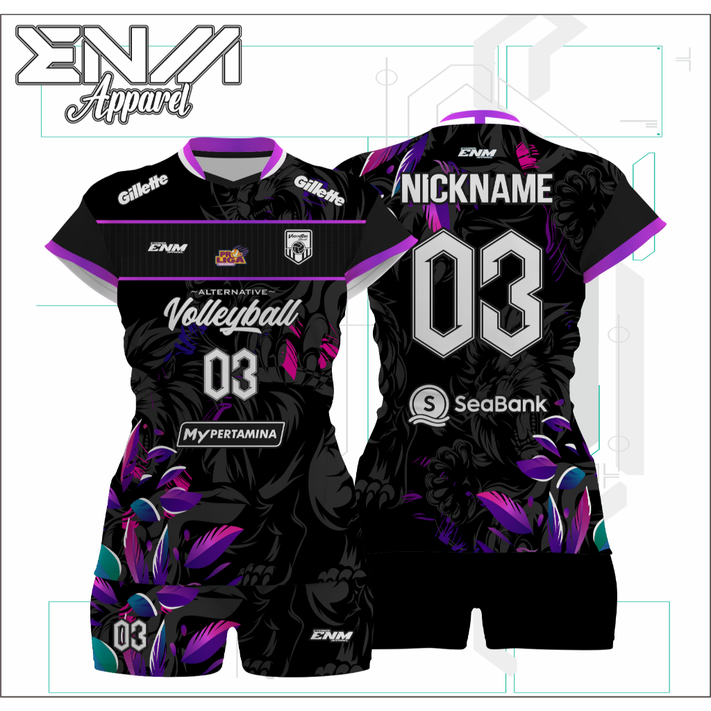 Jersey volly cewek BAD LIAR custom baju volly cewek full print set jersey voli cutting cewek feminim