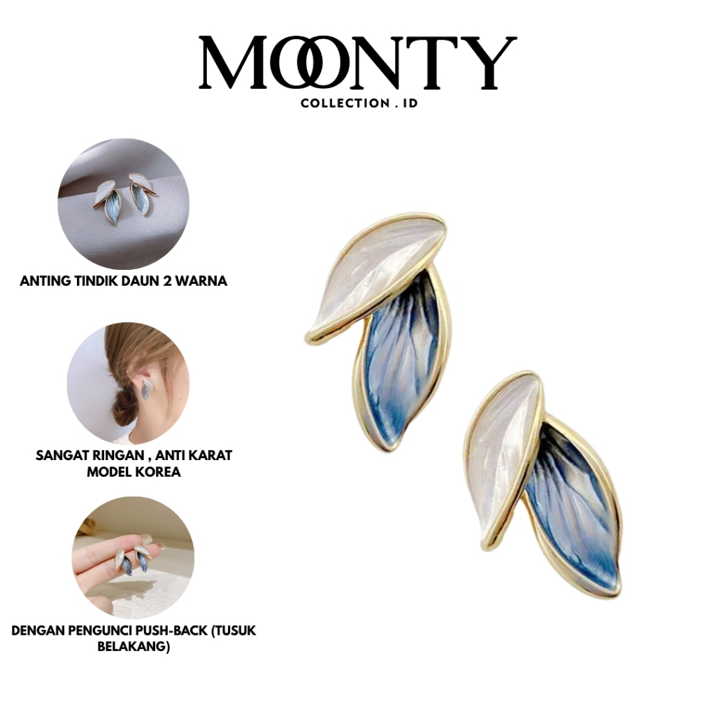 Anting Daun 2 Warna Tumpuk Aksesoris Perhiasan Wanita Korean Style Fashion Anting-Anting Daun Flower