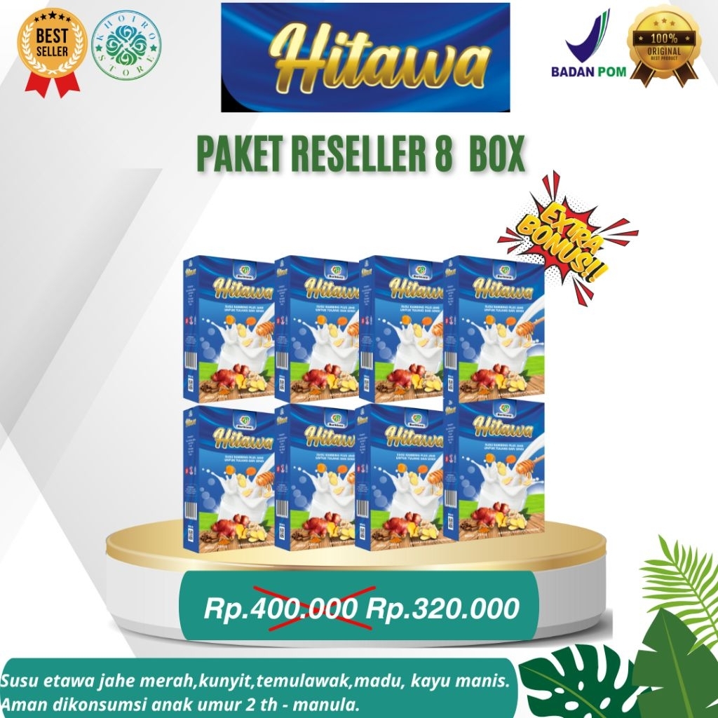 

[PAKET RESELLER BARIKLANA EXTRA BONUS] [ BISA COD + GARANSI ] [ EXP LAMA ] HITAWA Susu Kambing Etawa Plus Herbal Terbaik / Susu Jahe Untuk Atas Permasalahan Persendian seperti Nyeri Sendi/ Rematik/ Asam Urat/Kolestrol/Saraf Kejepit/Retak Tulang 200gr BPOM