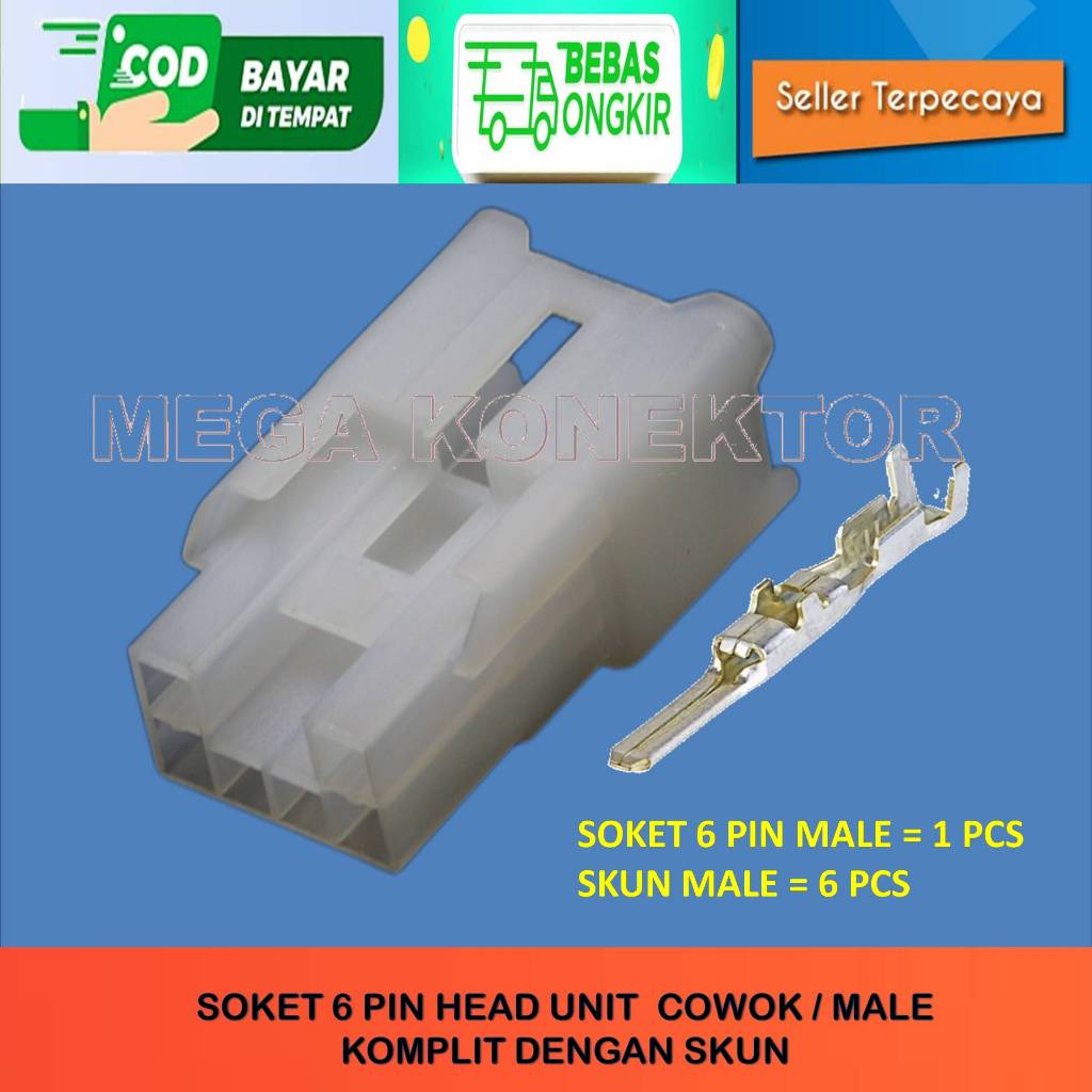 SOKET 6 PIN SOKET HU 6 PIN SOKET MOBIL 6 PIN SOKET TAPE MOBIL 6 PIN MALE / SOCKET MALE 6 PIN soket