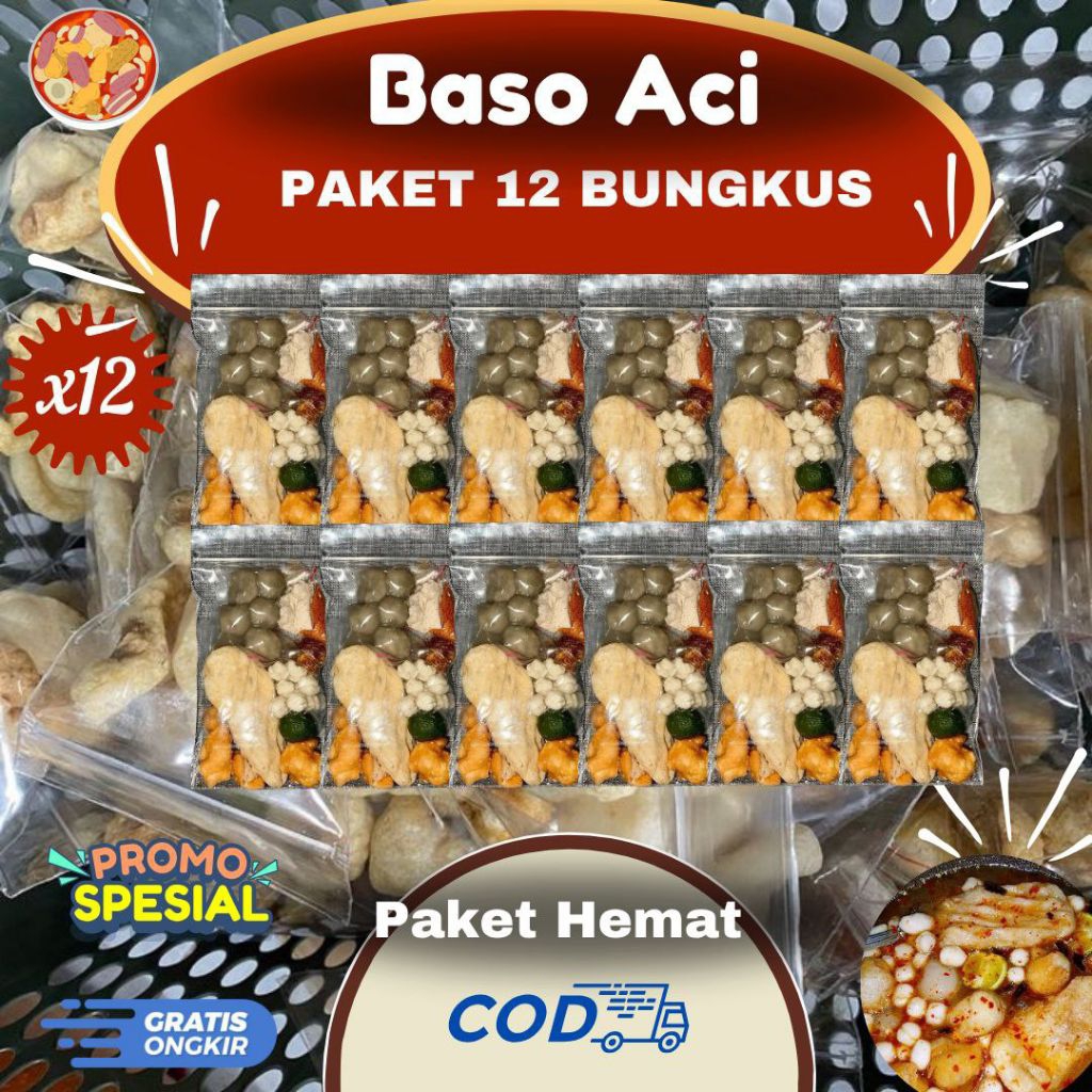 

Baso Aci, Basi,Baci, Bakso Aci 12 Bungkus/Pcs, Termurah, Baci khas bandung, Paket Termurah