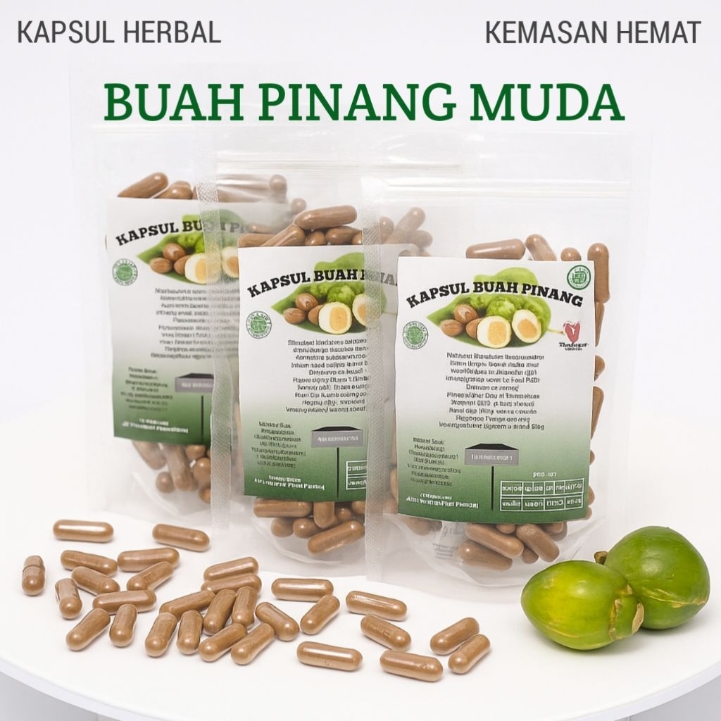 

BUAH PINANG MUDA Kapsul Herbal Kemasan Hemat Untuk Setamin4 isi 100 Kapsul