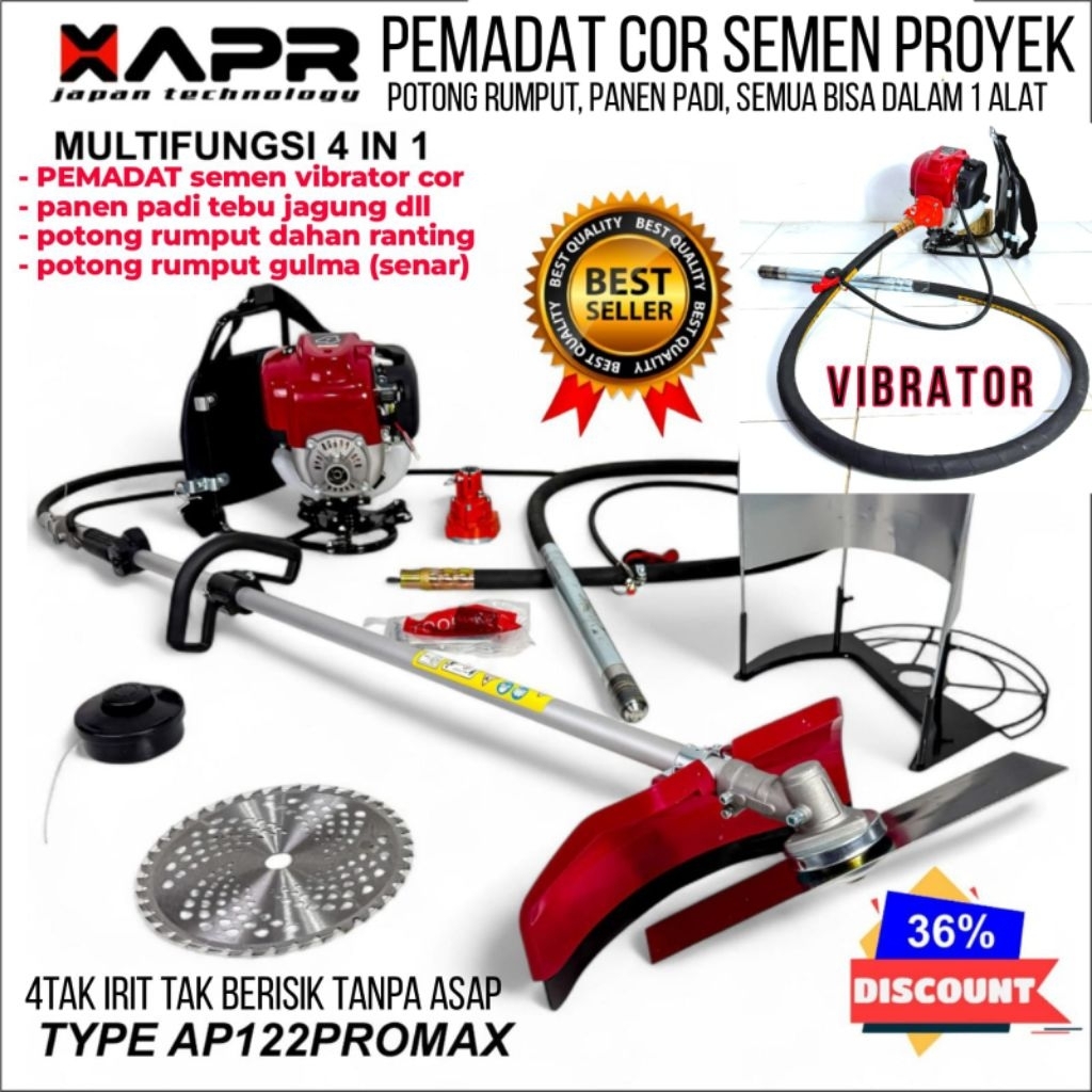 XAPR RAJA alat PEMADAT cor semen proyek 4tak mesin vbrator cement potong rumput panen padi AP122PROM