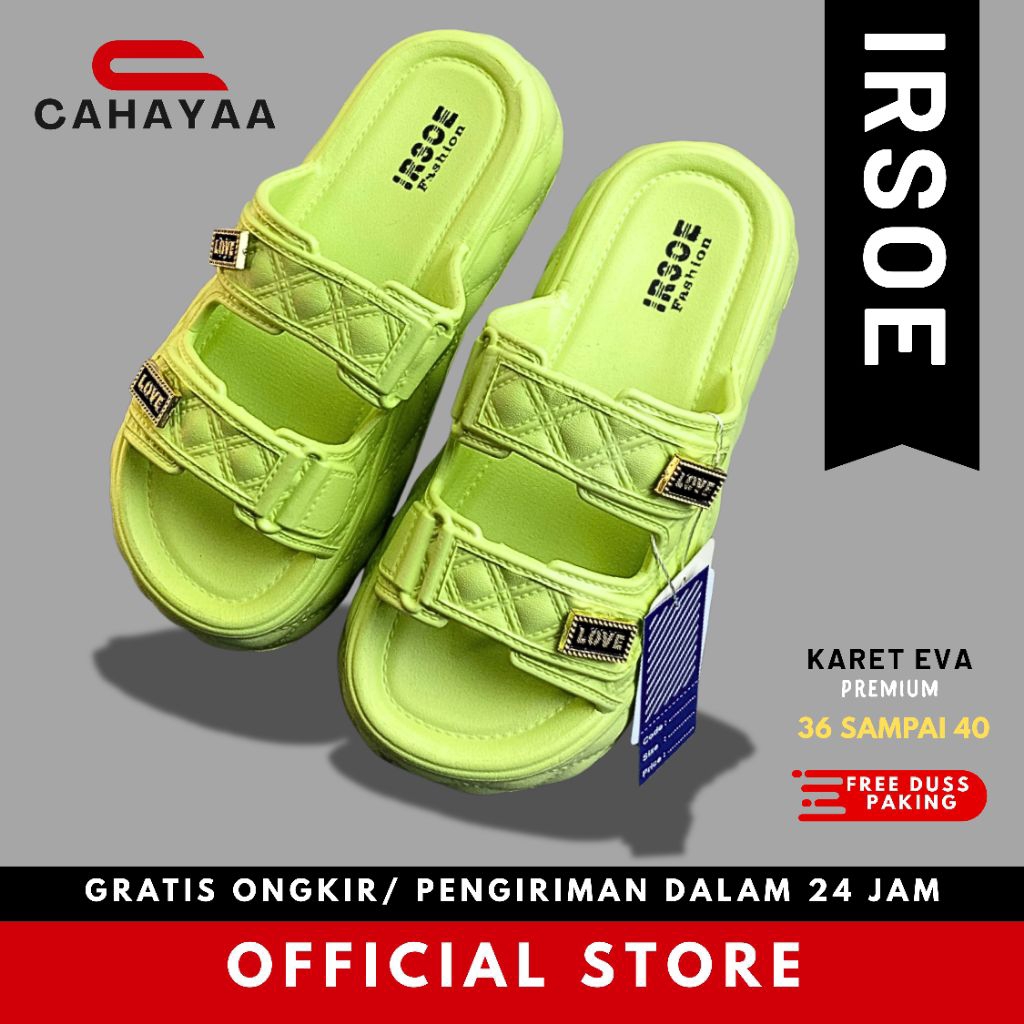 IRSOE HIJAU Sandal Selop Stripe Wanita Anti Slip Anti Licin Mewah Bahan Karet EVA - Shoes, Sendal Ce