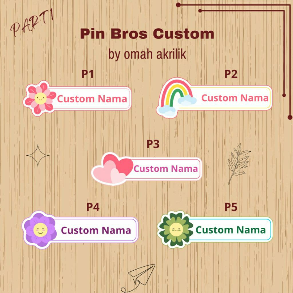Nametag Acrylic Custom Nama Tema Bunga Lucu / Pin Bros Anak Cetak Nama Model Unik / Nama Dada akrili