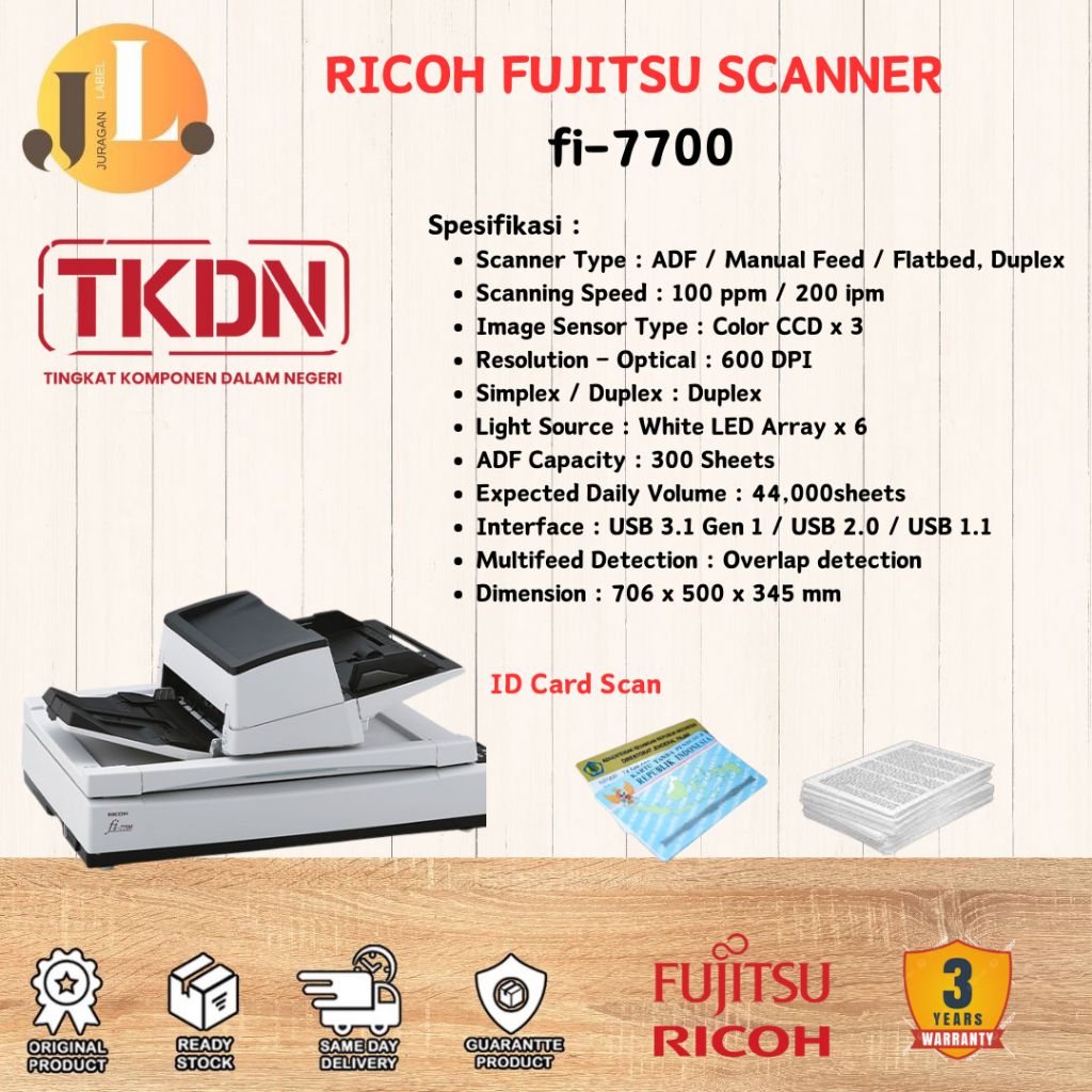 Scanner Ricoh Fi 7700 - A4/F4/A3 - 100 Lembar/Menit - ADF + Flatbed