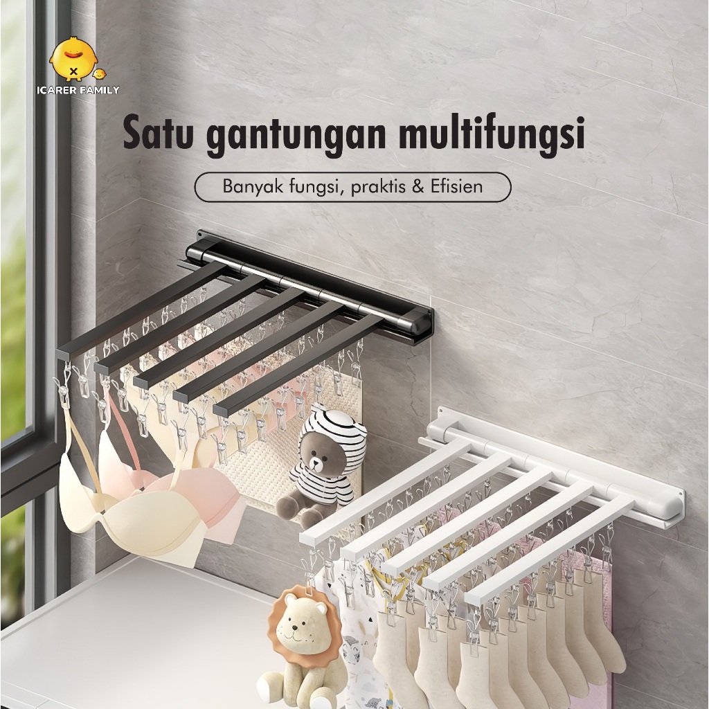 Gantungan Jemuran Baju Tempel Dinding Rak Jemuran Pakaian Lipat Rak Jemuran Tembok Jemuran Baju