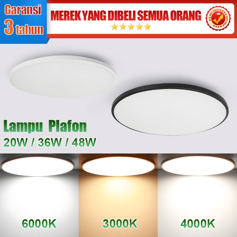 Lampu Plafon Minimalis Modern Gaya Bulat Pvc 48Watt LED Lampu Plafon 3 Warna Ruang Tamu Kamar Remote