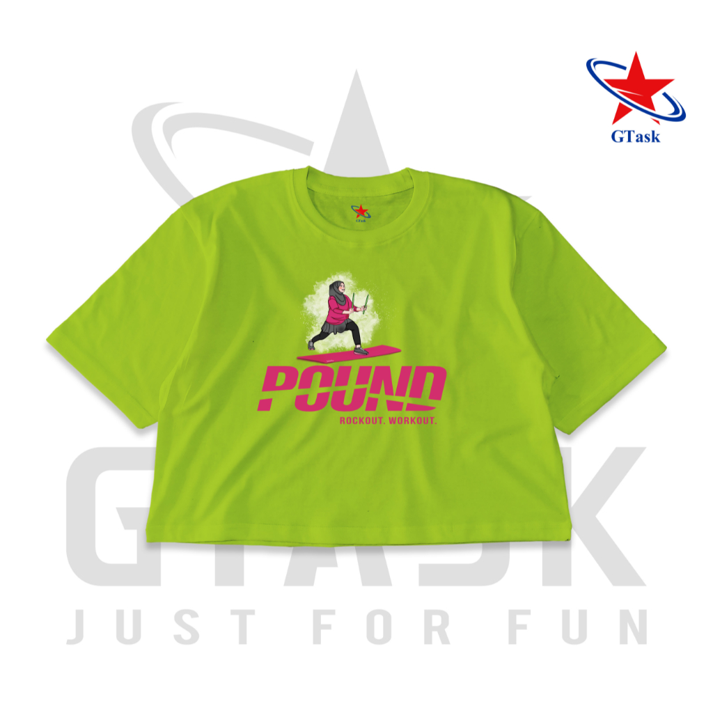 Kaos CropTop OverSize Pound Rockout Workout Srick | Crop Tee Oversized Gym Senam Hijab Dewasa Korean