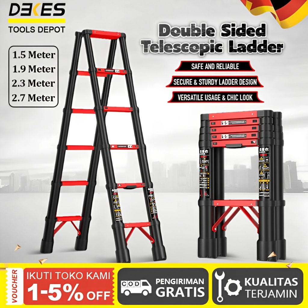DEKES Tangga Lipat Baja Karbon Teleskopik Double Telescopic Ladder Baja Karbon Double Telescopic Lad