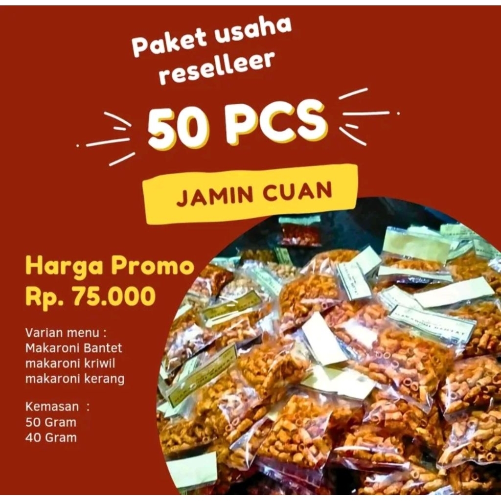 

Modal 75RB Dapet 50 PCS Makaroni Bantet Snack! Cuan Ngalir Terus Camilan Kering Pedas Gilaaa