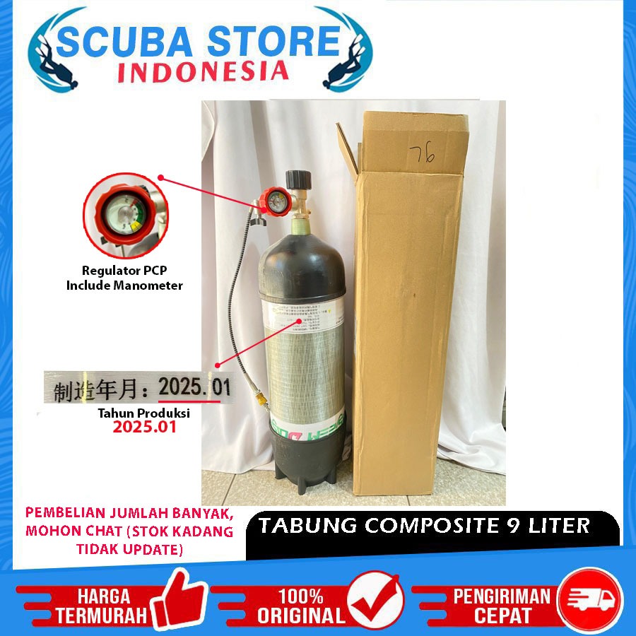Tabung Composite Carbon 9 Liter Tank PCP Breathing Aparatus SCBA Karbon Komposit Cylinder