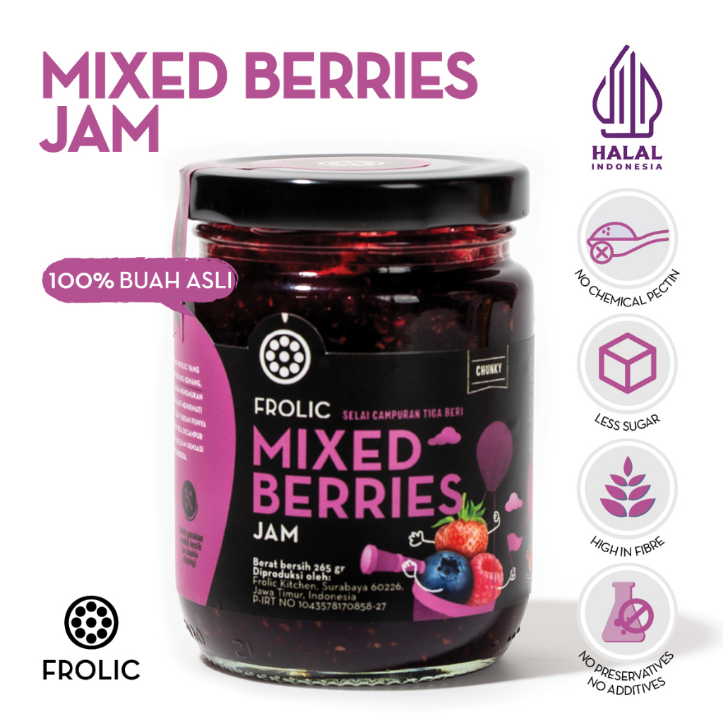 

FROLIC Mixed Berries Jam - Raspberry Blueberry Strawberry Selai Campuran Raspberi Blueberi Stroberi