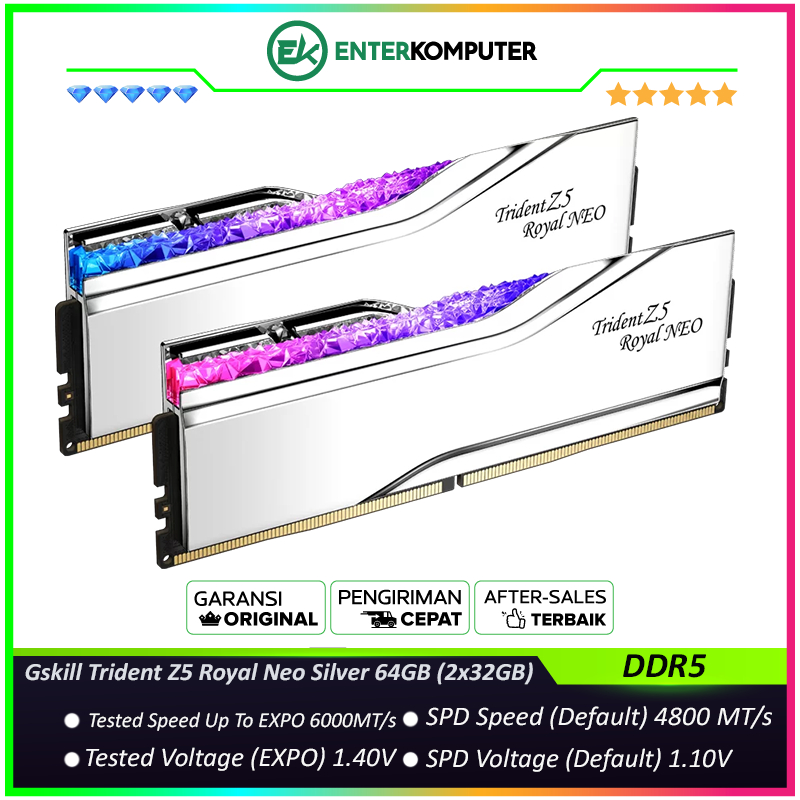 Gskill Trident Z5 Royal Neo Silver DDR5 PC48000 6000MHz 64GB (2x32GB) / RAM 64GB