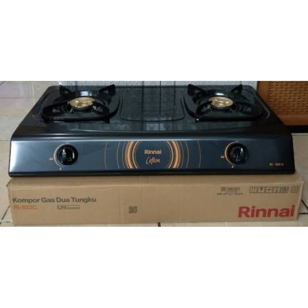 RINNAI Kompor Gas 2 Tungku RI-522C / RI 522 C Bahan Teflon Kuningan