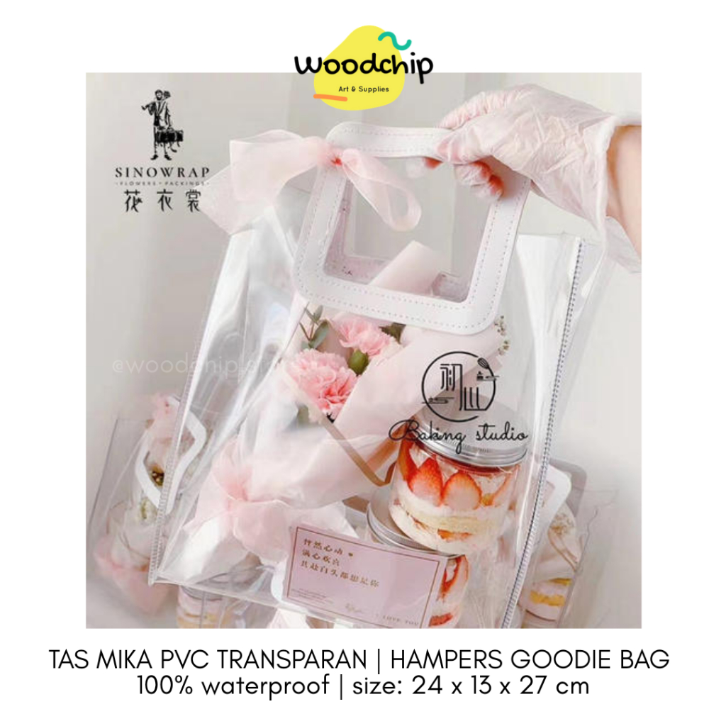 

TAS MIKA PVC TRANSPARAN | Tas Bunga Flower Bag Handle Kulit Tas Hampers Goodie Bag Tas PVC Glossy