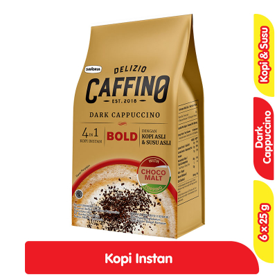 

[oddsolshop] pekanbaru/Delizio Caffino Dark Cappuccino 4in1 6 PCS 25GR Bubuk Kopi Choco Malt Coffee