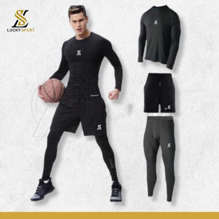FULL SET PAKAIAN OLAHRAGA BASELAYER BAJU MANSET BASELAYER CELANA PENDEK LEGGING PANJANG PRIA SPORT