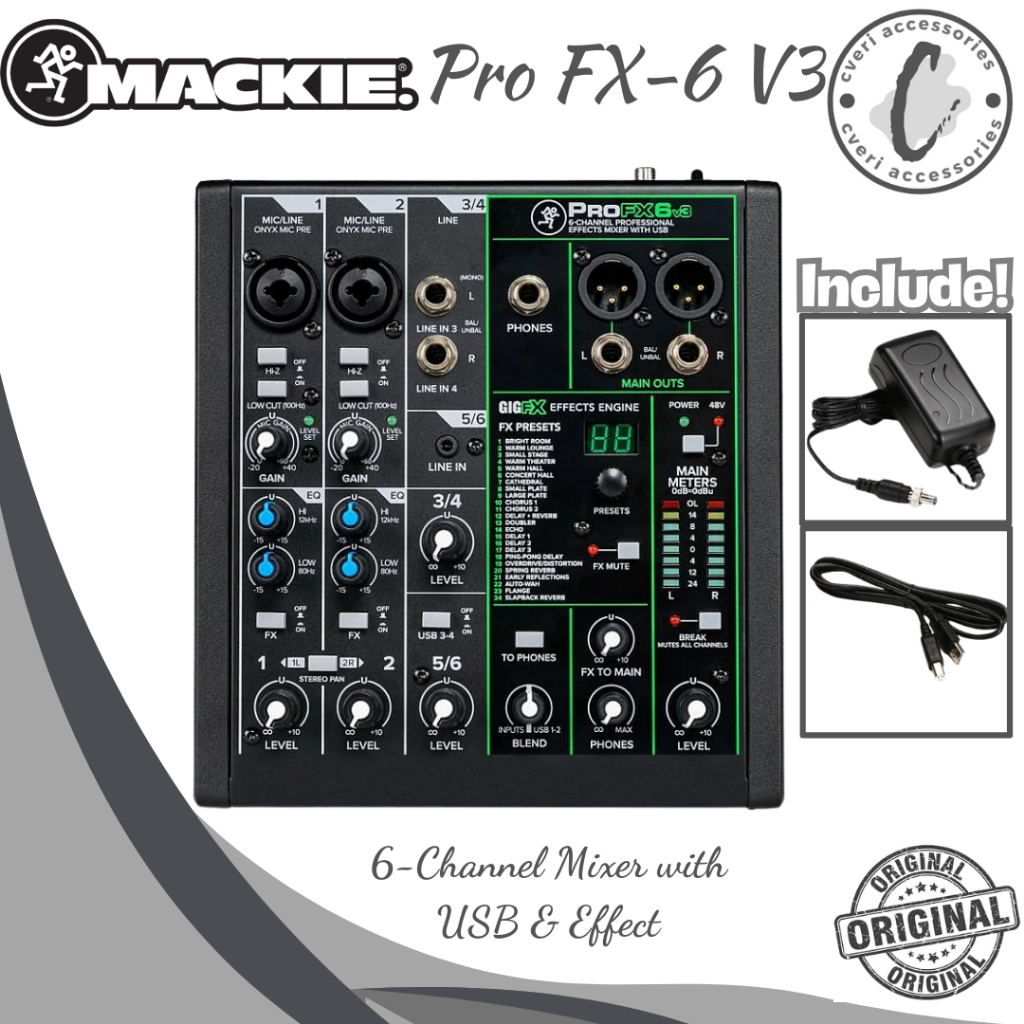 MACKIE Pro FX6 V3 Usb Mixer Audio 6-Channel Original Mackie Profx6V3