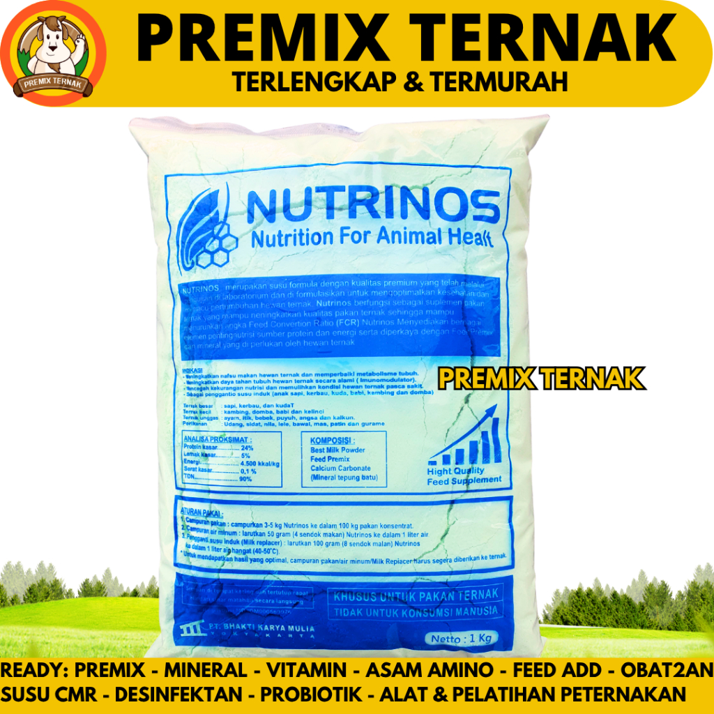 NUTRINOS 1 KG - Susu Hewan Premium Ternak Sapi Kerbau Kuda Kambing Ayam Ikan Udang Rayfat Lactomax