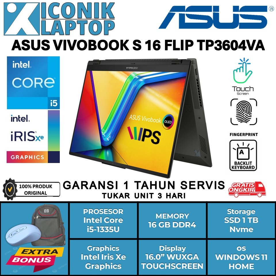 Laptop Touchscreen Asus VIVOBOOK S Flip Intel Core i5 1335U Ram 16 GB Ssd 1 TB Window 11 Original