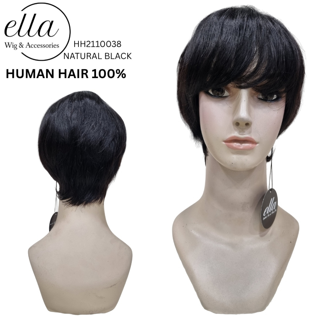 WIG HUMAN HAIR 100% RAMBUT ASLI PENDEK PRIA DAN WANITA ELLA HAIR HH2110038 NATURAL BLACK BLACK