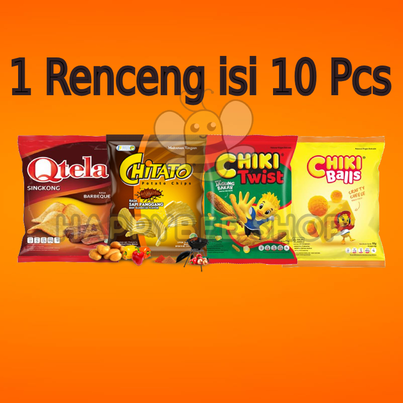 

Chiki Twist Jagung Bakar | Chiki Balls | Chitato | Qtela | 1 Renceng isi 10 Pcs