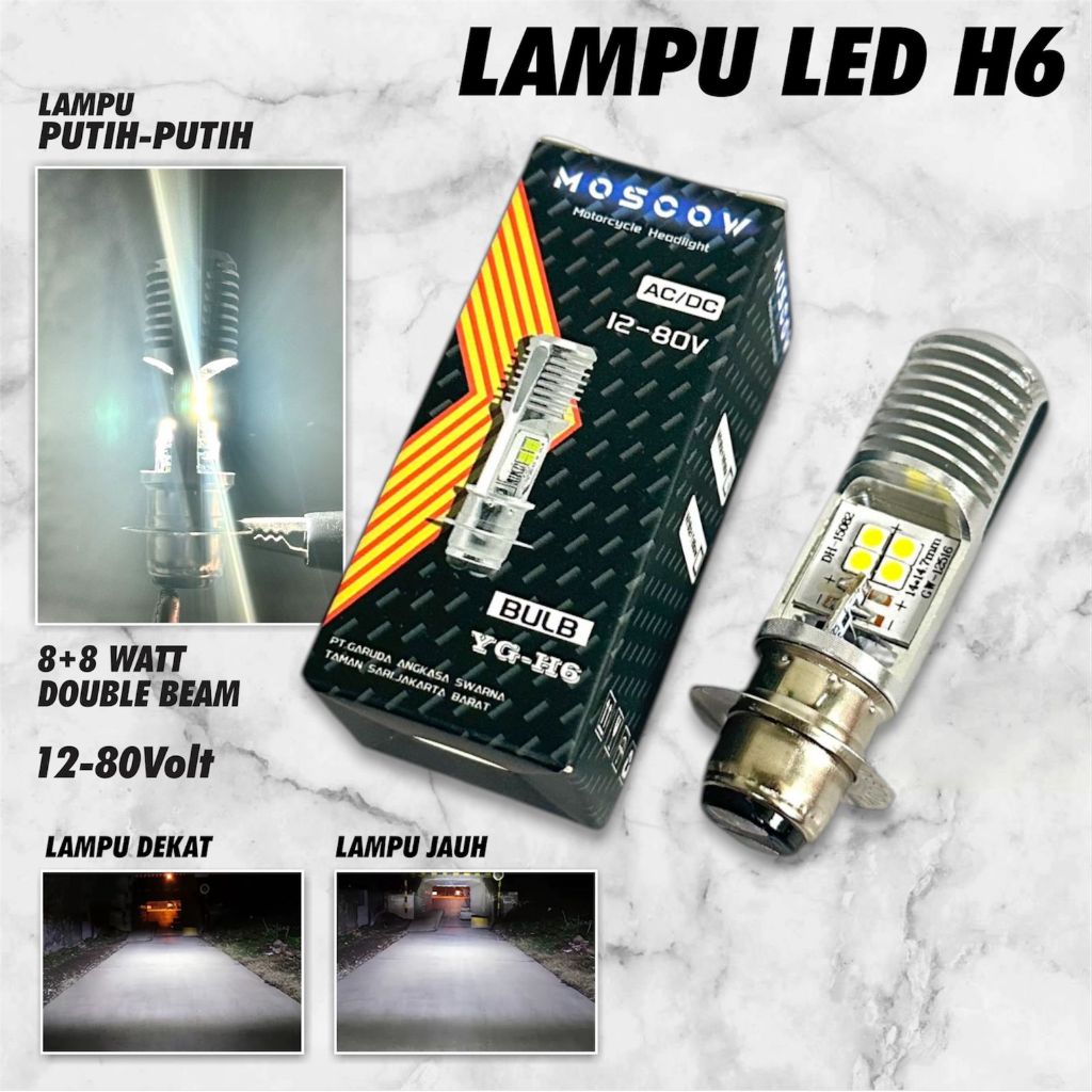 Lampu Utama Headlamp Motor Soket H6 8 LED 2 Sisi Double Beam Super Terang MOSCOW YG-H6 BOHLAM Head l