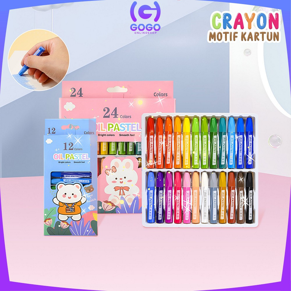 

GOGO-A99 Crayon Oil Pastel Isi 12 dan 24 Warna Motif Kartun Perlengkapan Mewarnai Anak / Set Krayon Pigmentasi Tinggi Aman Untuk Anak