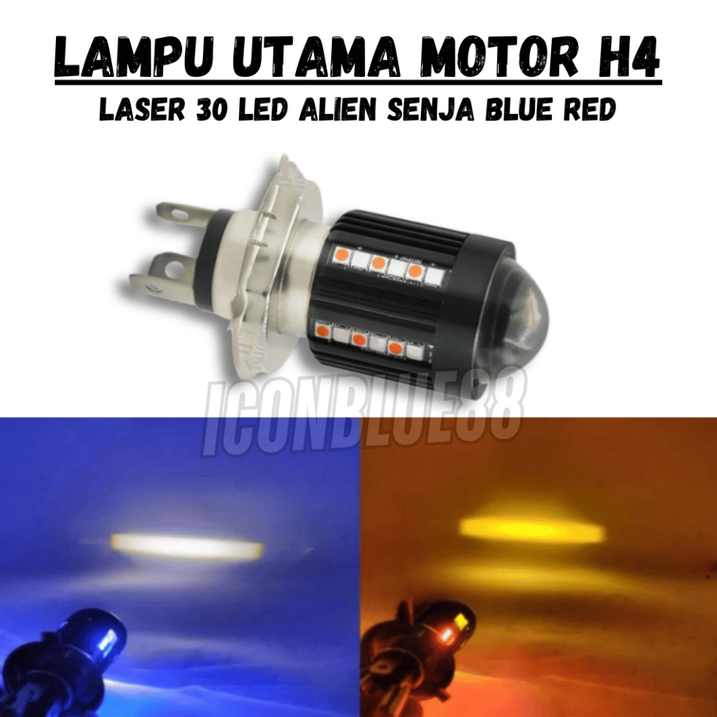 iconblue88 LAMPU UTAMA MOTOR H4 LASER 30 LED ALIEN H4 LED LASER 2 WARNA HI / LOO 20 WATT | BOHLAM LE