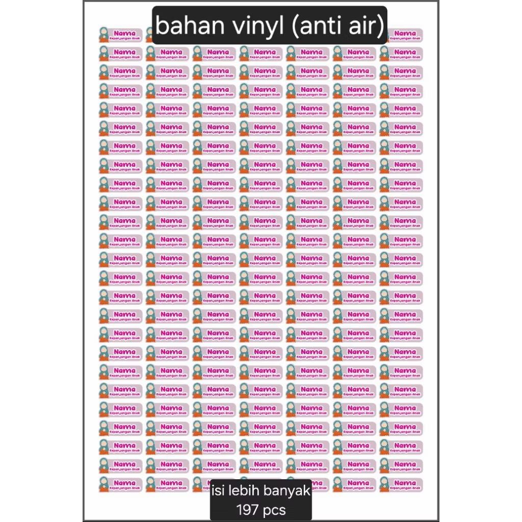 

Stiker Nama anti air,Stiker custom Nama,stiker vinyl,Stiker custom Nama sesukamu, isi 197 pcs 4x1.5 cm