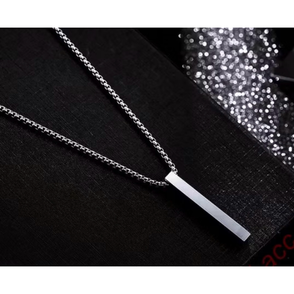 KALUNG TITANIUM PRIA WANITA LIONTIN  KOTAK PANJANG KALUNG RANTAI ANTI KARAT TERBAIK