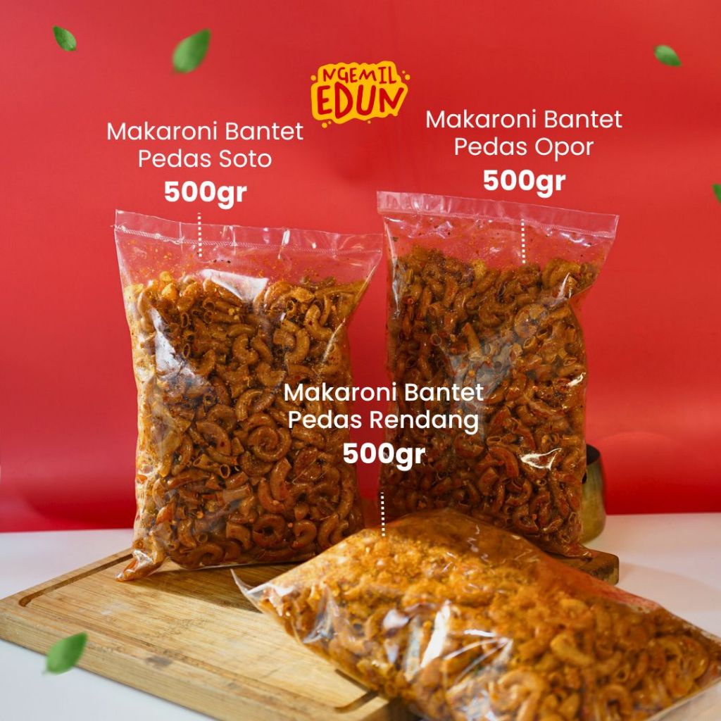 

Ngemil Edun - Bundle 8 - Makaroni Bantet 3 Rasa - Rendang, Soto, Opor