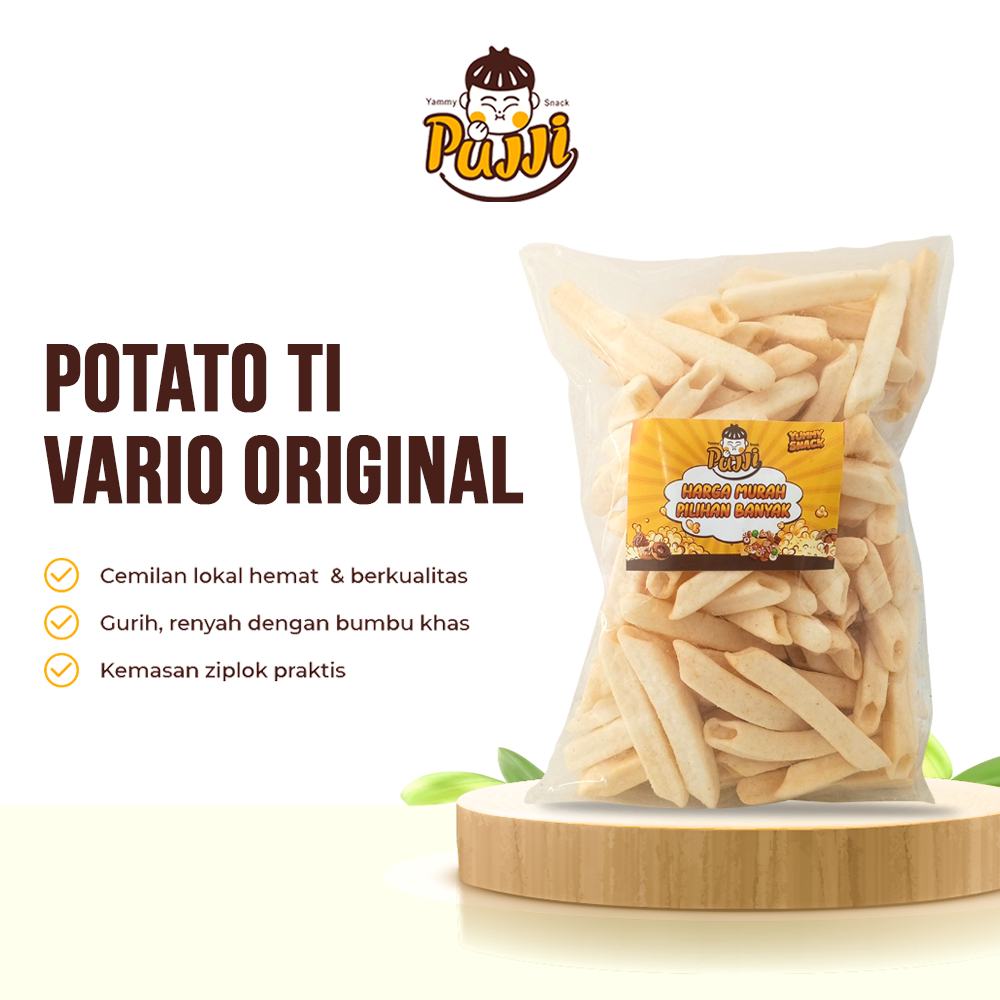 

Potato ti Vario Original Pujji Snack 130gr | Rasa Khas Kentang Gurih Asli Murni Meresap, Tekstur Renyah Kriuk Gila-Crispy, Bikin Nagih Habisin Dalam Satu Nafas | Camilan Gurih-Asli Murni Favorit Setiap Momen!