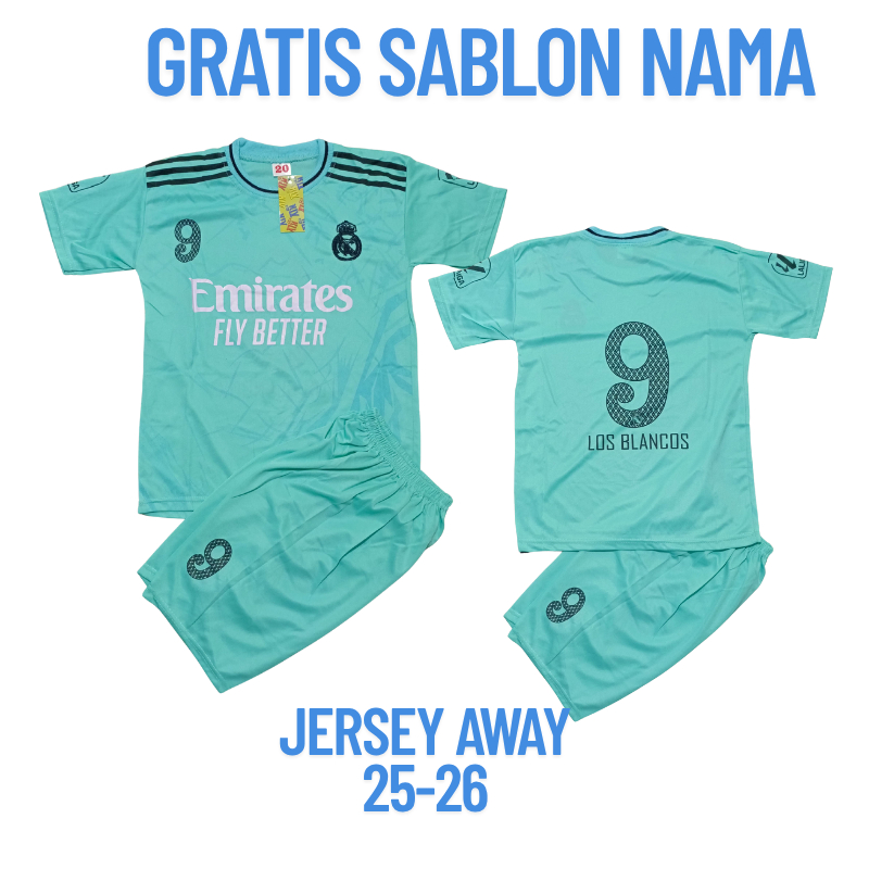 COD SETELAN BOLA ANAK MADRID HIJAU/SETELAN KOAS BOLA MADRID/SETELAN BAJU BOLA ANAK REAL MADRID