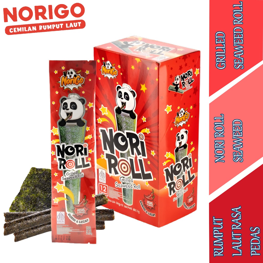 

Rumput Laut Panggang Rasa Pedas - Nori Roll - Grilled Seaweed Roll - 1box Isi 12pcs