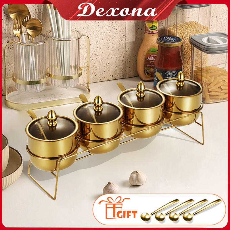 Rak Putar Bumbu Stainless Steel 4 in 1 Bonus Rak & Sendok/Kapasitas besar/Tempat Bumbu Dapur Botol