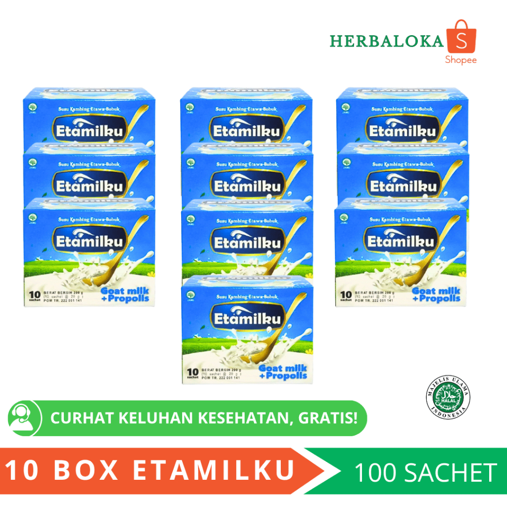 

PAKET HEMAT 10 BOX ETAMILKU Susu Kambing Etawa Bubuk Plus Propolis