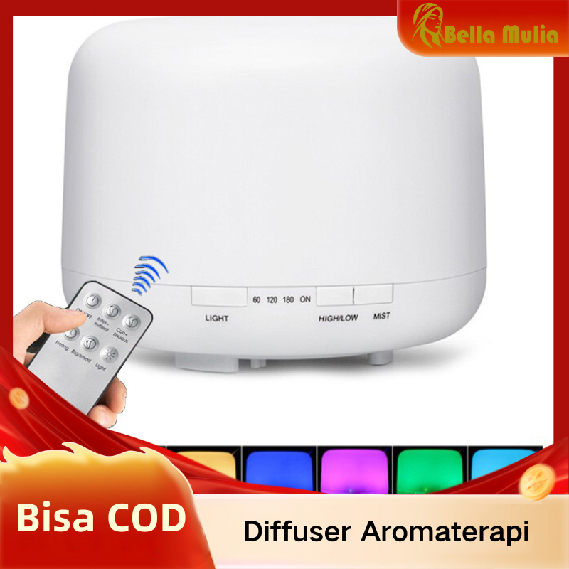 Diffuser Aromaterapi 500ml dengan Remote - Lampu LED 7 Warna, Timer, Auto Off, Ultrasonic