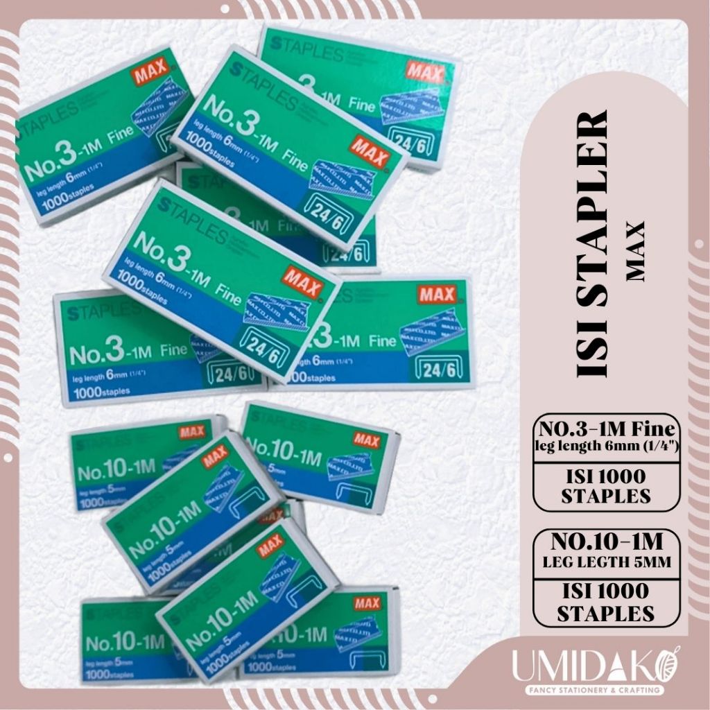 

[UMIDAKO] STAPLES NO.3 / ISI STAPLER NO10 / MAX / 1000 STAPLES