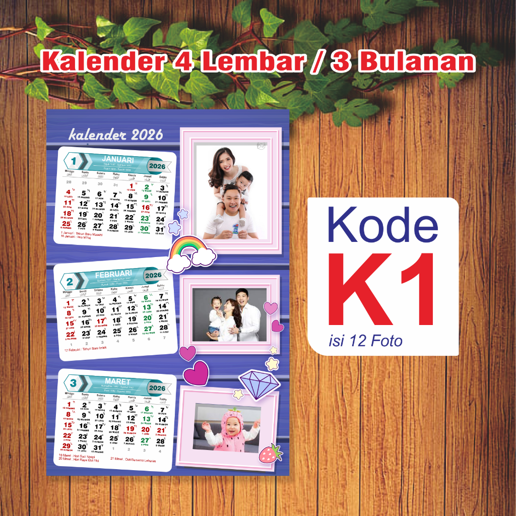

Kalender Cutom Foto 2026 | isi 4 lembar | 3bulanan (GRATIS DESAIN)