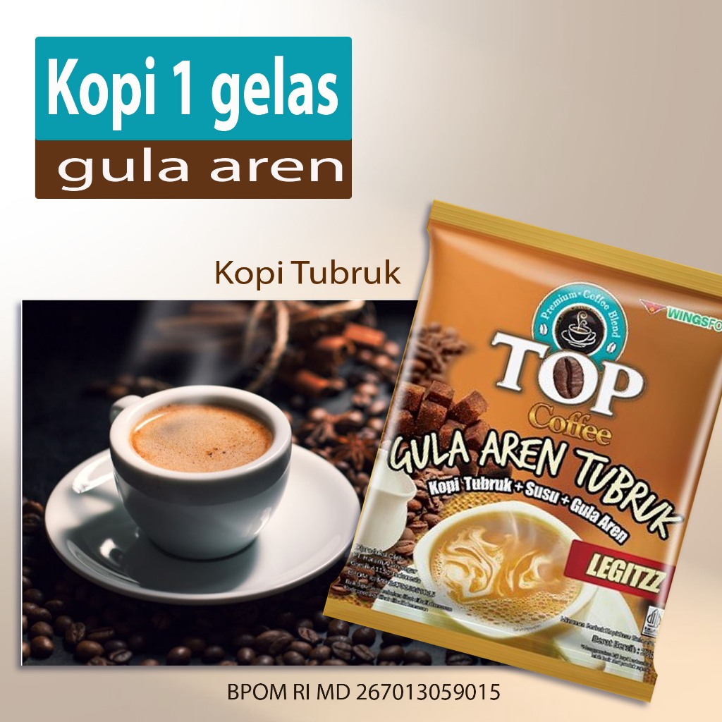 

Kopi bubuk gula aren 3-1 Instant TERLARIS perpaduan kopi gula plus susu creamer dangan jenis kopi robusta menghasilkan Aroma khas Kopi yang harum gurih Top kopi gula aren tubruk sachet 27gr