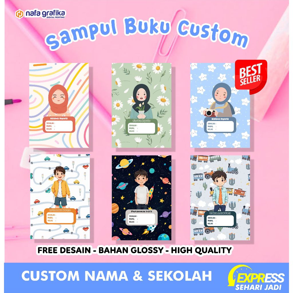

(SEHARI JADI) SAMPUL BUKU ANAK CUSTOM GRATIS DESAIN NAMA KELAS DAN SEKOLAH UNTUK TK SD SMP