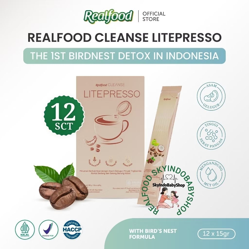 

Realfood Cleanse Litepresso MCT Coffee 12 Sct ( Minuman Formulasi Kopi Dan Sarang Burung Walet Untuk Diet ) RSIBS