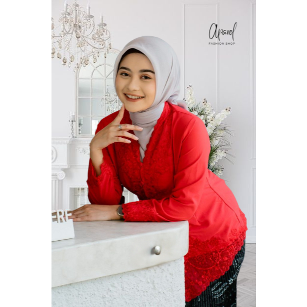 Kebaya Encim Merah Lengan Panjang
